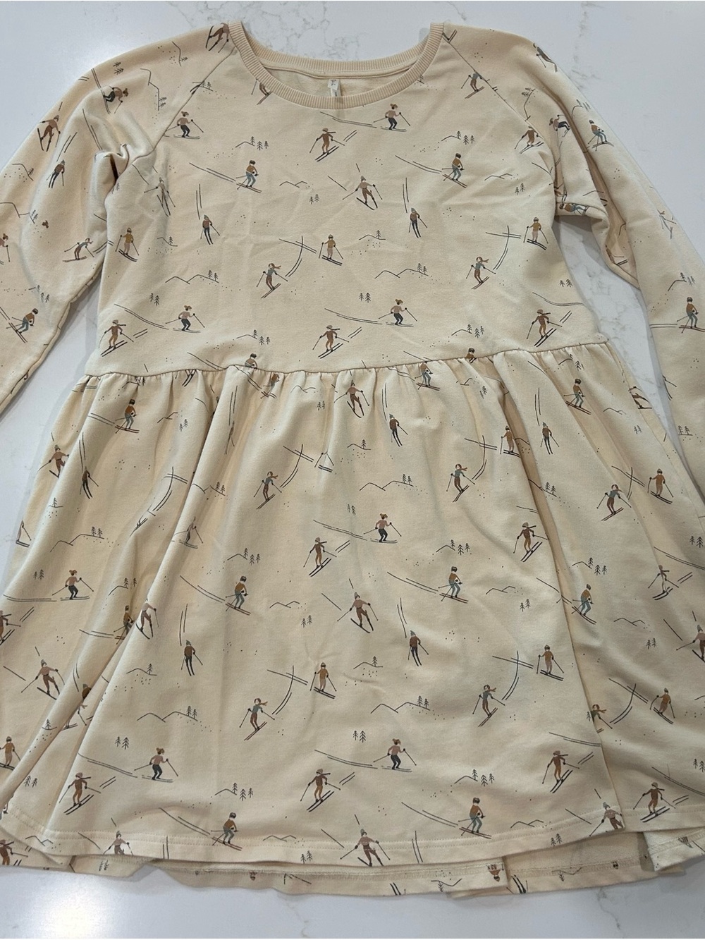 Rylee + Cru Cream Ski-Print Long Sleeve Womens Dress small